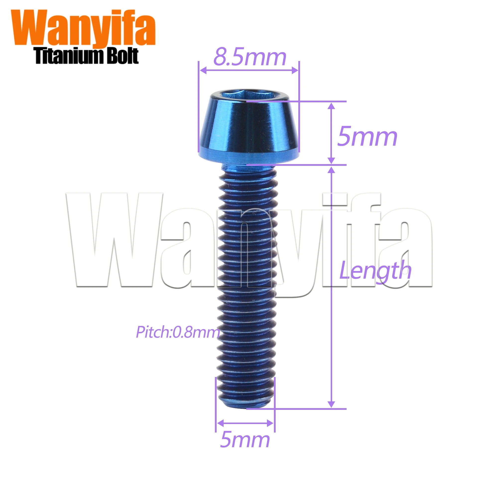 Wanyifa Titanium Bolt M5x9/16/18/20/25/30/35/40/45/50/55/60mm Allen Cone Head Screws for Bike Part