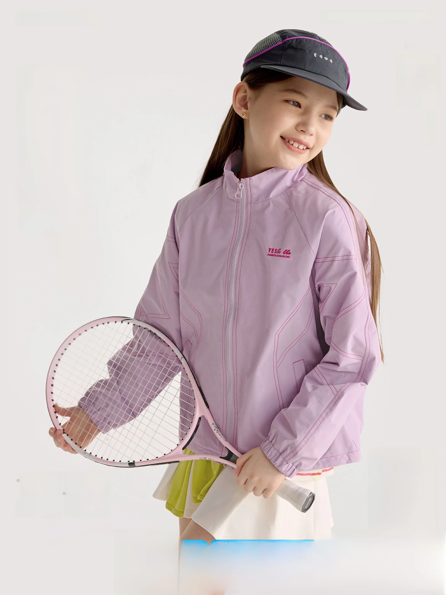 

Purrfect Diary Kids Tennis Jacket Outdoor Windproof Girls Versatile Spring Fashionable Polyester Fiber Long Sleeve Zipper Jacket