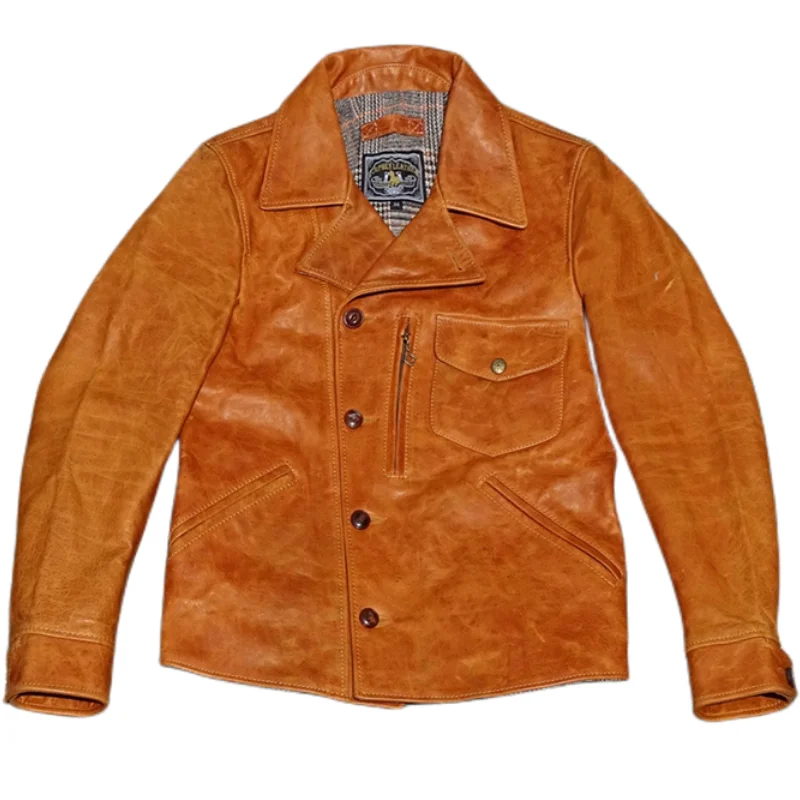 Nuova Giacca Da Uomo In Vera Pelle Alla Moda E Più Venduta Ambra Non Rivestita In Pelle Di Cavallo Giapponese A Grana Superiore Marchi Di Frusta Naturale Plus 5XL-image