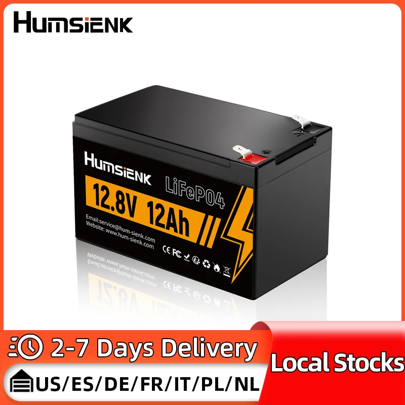 Humsienk LiFePO4 Battery 12V 12Ah Grade A Cells Portable Lightweight Lithium Iron Phosphate Battery Packs For Backup Power