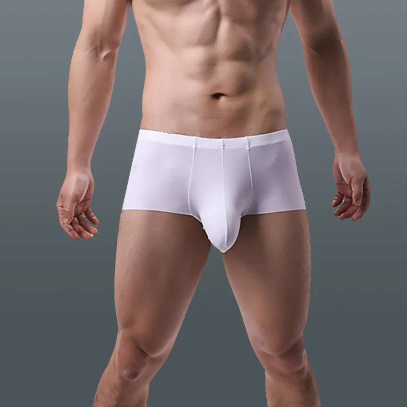

Мужские брюки со средней талией и четырьмя углами, ледяной шелк, сексуальное молодежное нижнее белье с большим пенисом, однотонные выпуклые трусы-боксеры Lingeire для взрослых, трусики-мешочки