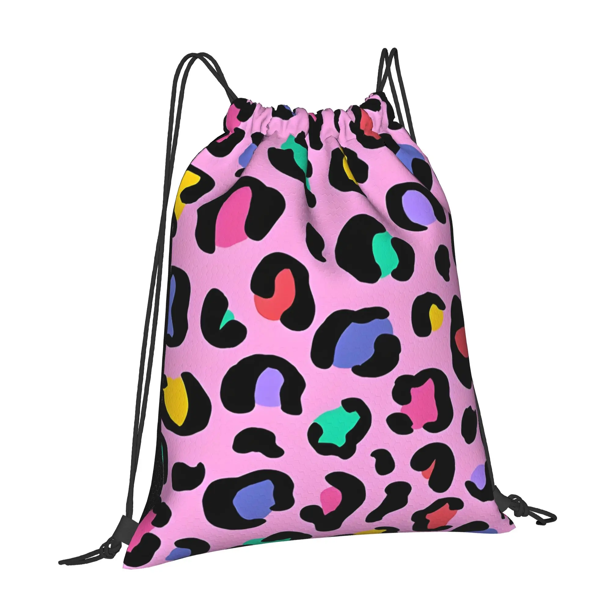 Pink Rainbow Leopard Print  Multi-function Pocket Men Women Storage Backpack Teenager Travel Bag Print Drawstring Bags