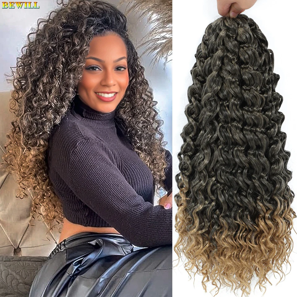 1-6 Packs 14 18 Inch Gogo Curly Crochet Hair Ombre Dark Brown Water Wavy Beach Curls Crochet Hair Synthetic Curly Braiding Hair