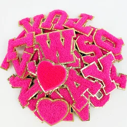Rose Red Letters Sticker Patch Alphabet Towel Embroidered Chenille Patches for Clothing Bag Jacket Stick on Accessories Applique