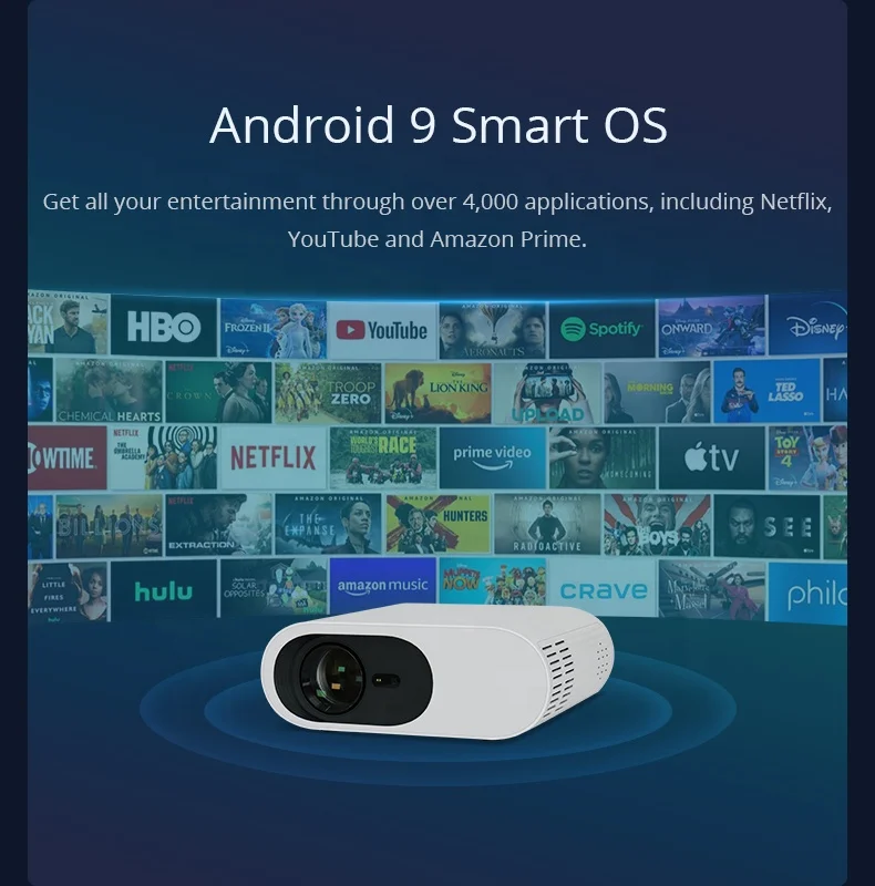 جهاز عرض محمول يعمل بنظام أندرويد 9 600ANSI لومن أصلي 1080P 4k يدعم فيلم فيديو صغير LCD واي فاي 6 BT