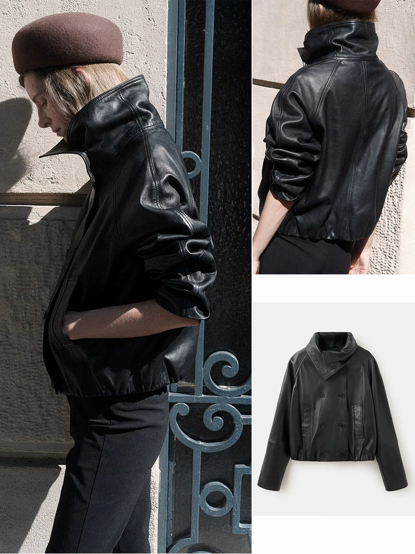 Retro Motorcycle Style Short Jacket Women's Fashion Autumn New Arrival Long Sleeve Stand Collar Double Button Coat 37045839