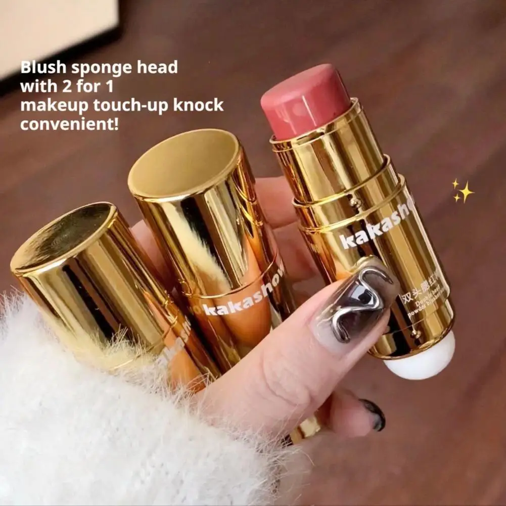 Korean Double-ended Blush Stick Pick 0.5cm Ultra-thin Sponge Low Saturation Peach Pink Long Lasting Makeup Cosmetics