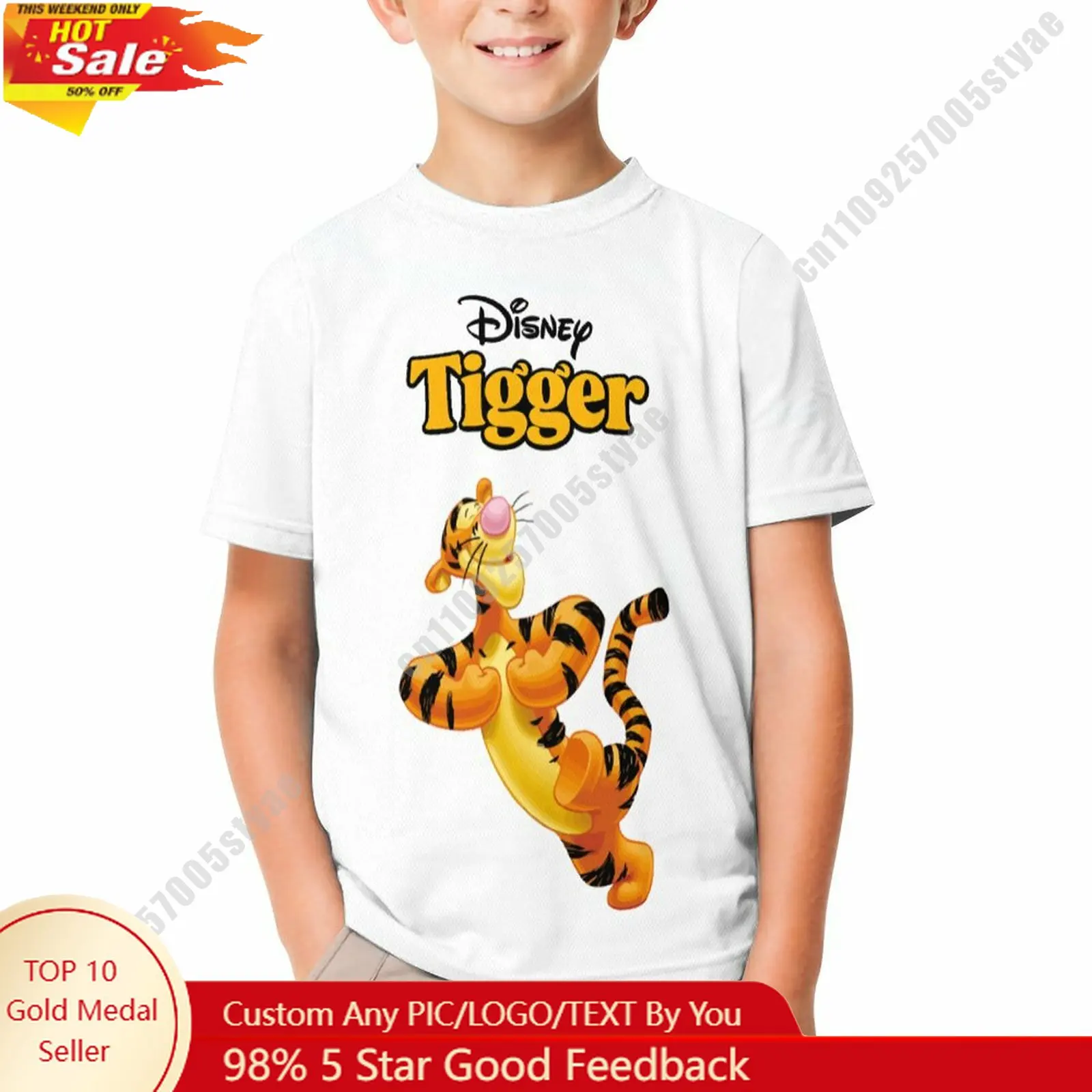 

Tigger T Shirt Disney Boy Girl Custom Short Sleeve Top Breathable Soft Casual Cotton Print Summer Crew Neck Children Tee