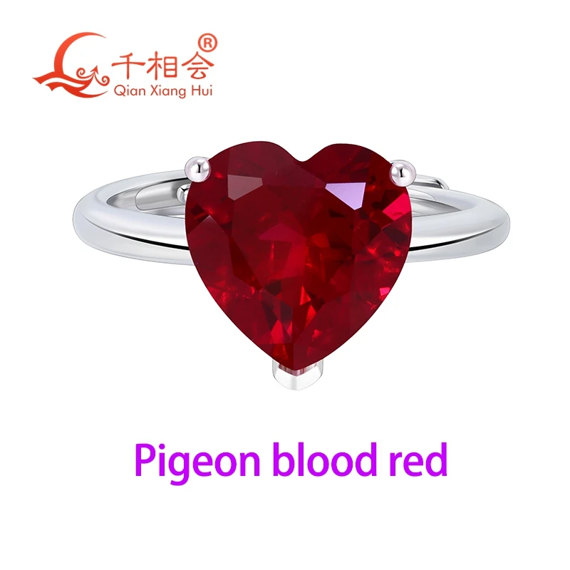 

4.5ct 10mm heart shape 925 Silver Adjustable Ring Pink Pigeon Blood Red Cornflower Blue lab ruby sapphire & Paraiba Color