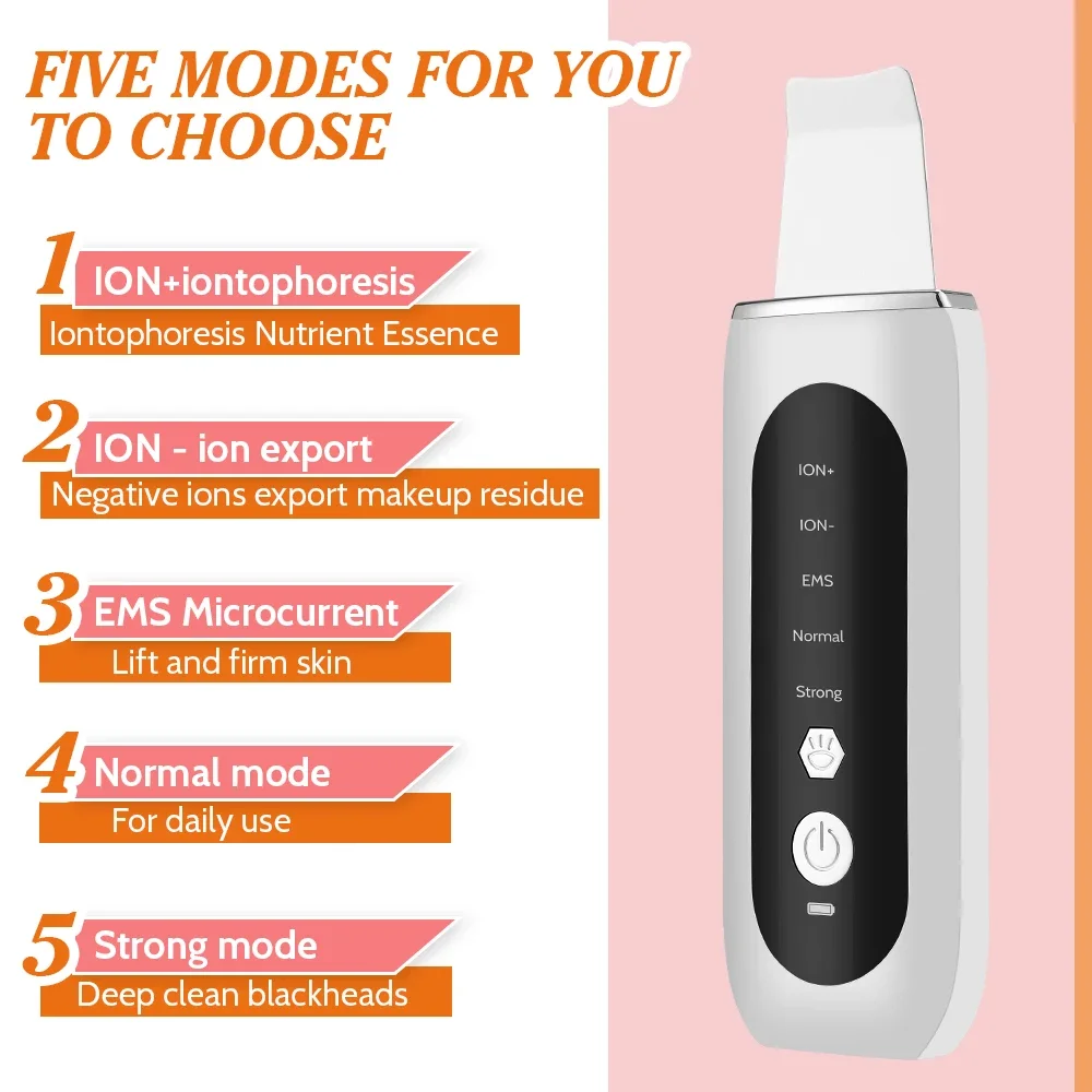 Épurateur de peau à ultrasons 5 Modes LED rouge bleu lumière EMS lifting points noirs dissolvant acné pores nettoyage Peeling Machine pelle