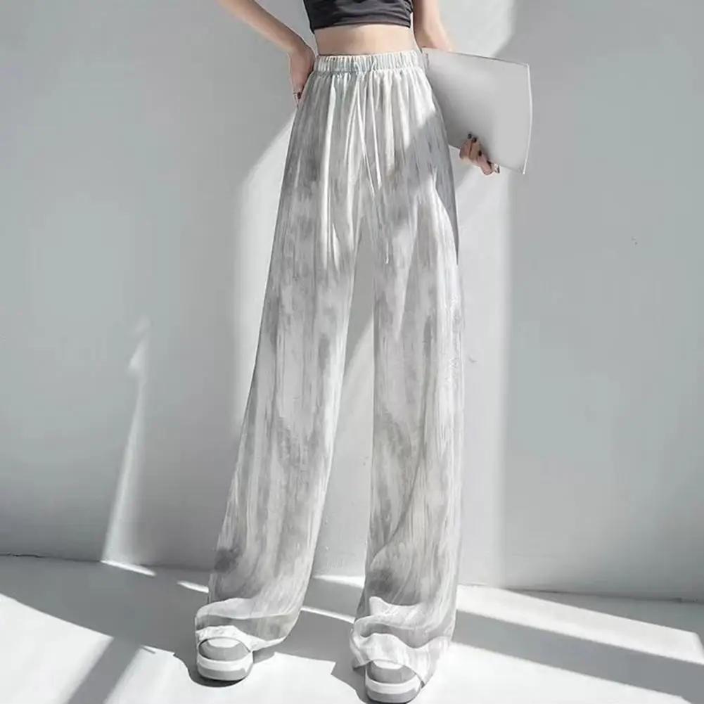 

Leg Shaping Pants Women’s High Waist Wide Leg Pants Adjustable Drawstring Tie Dye Trousers Summer Ice Silk Long Elastic