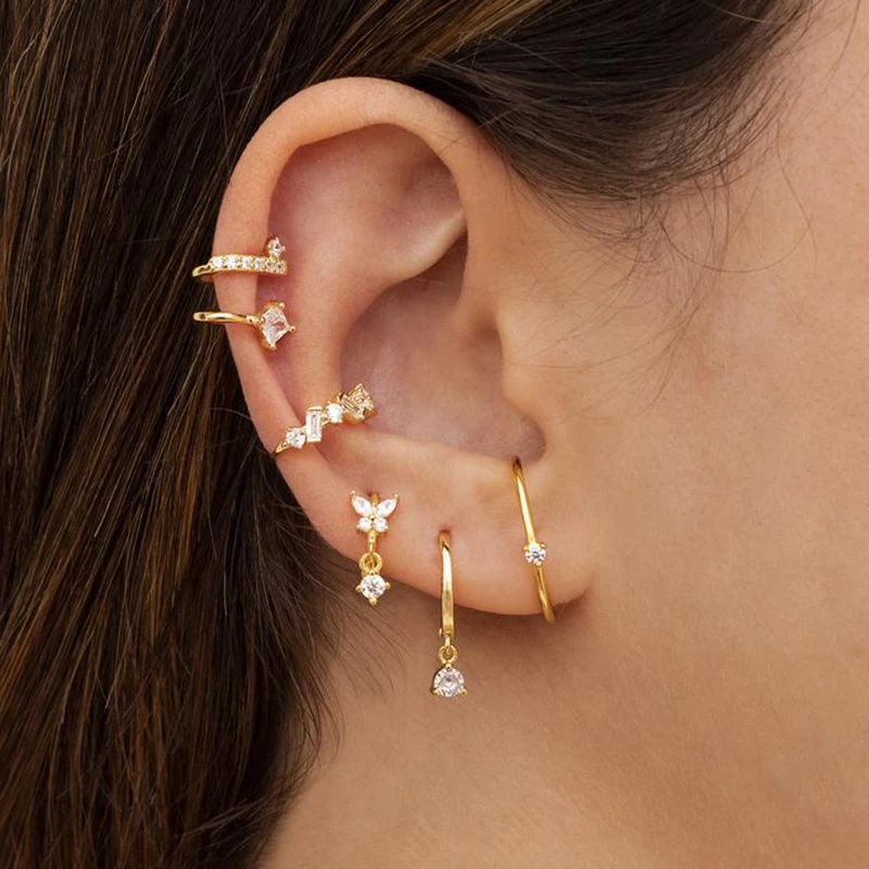 925 Sterling Silver Ear Needle White Crystal Gold Earrings for Women Luxury Water drop/Heart/Flower Pendant Earring Fine Jewelry