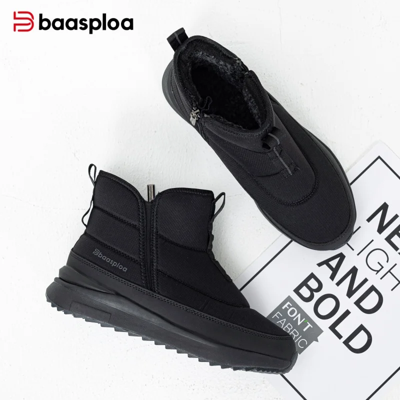 Baasploa Women Winter Ankle Boots Comfort Warm Plush Snow Boots Female Side Zipper Water Resistant Cotton Casual Shoes Non Slip