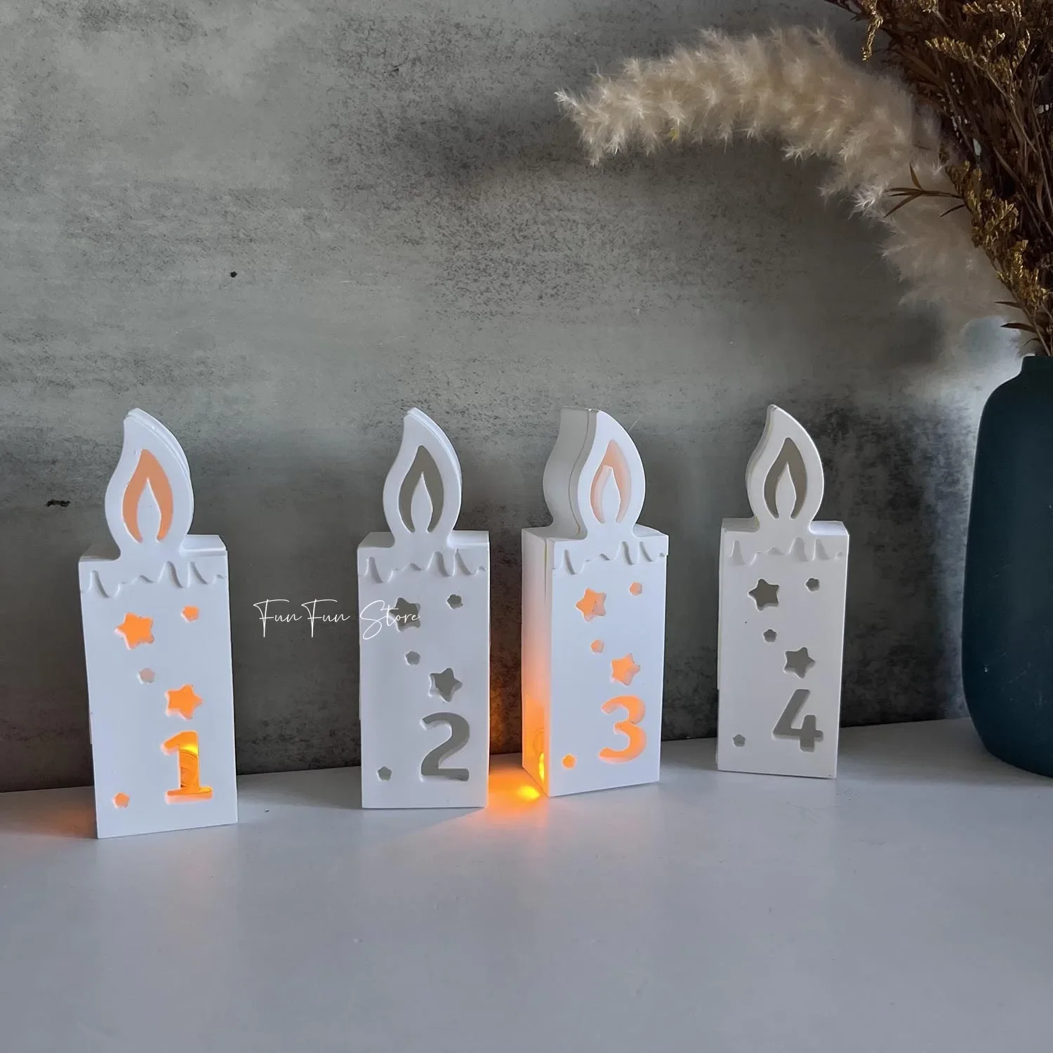 2Pcs 1234 Candle Atmosphere Lamp Silicone Mold Christmas Advent Star Digital Candle Shape Ornament Plaster Drop Glue Making Tool