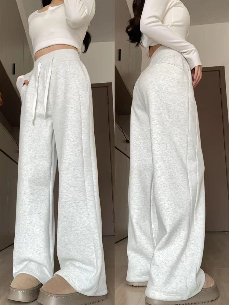 

Женские спортивные брюки с высокой талией, прямые, широкие, повседневные, белые, весна-осень, новинка