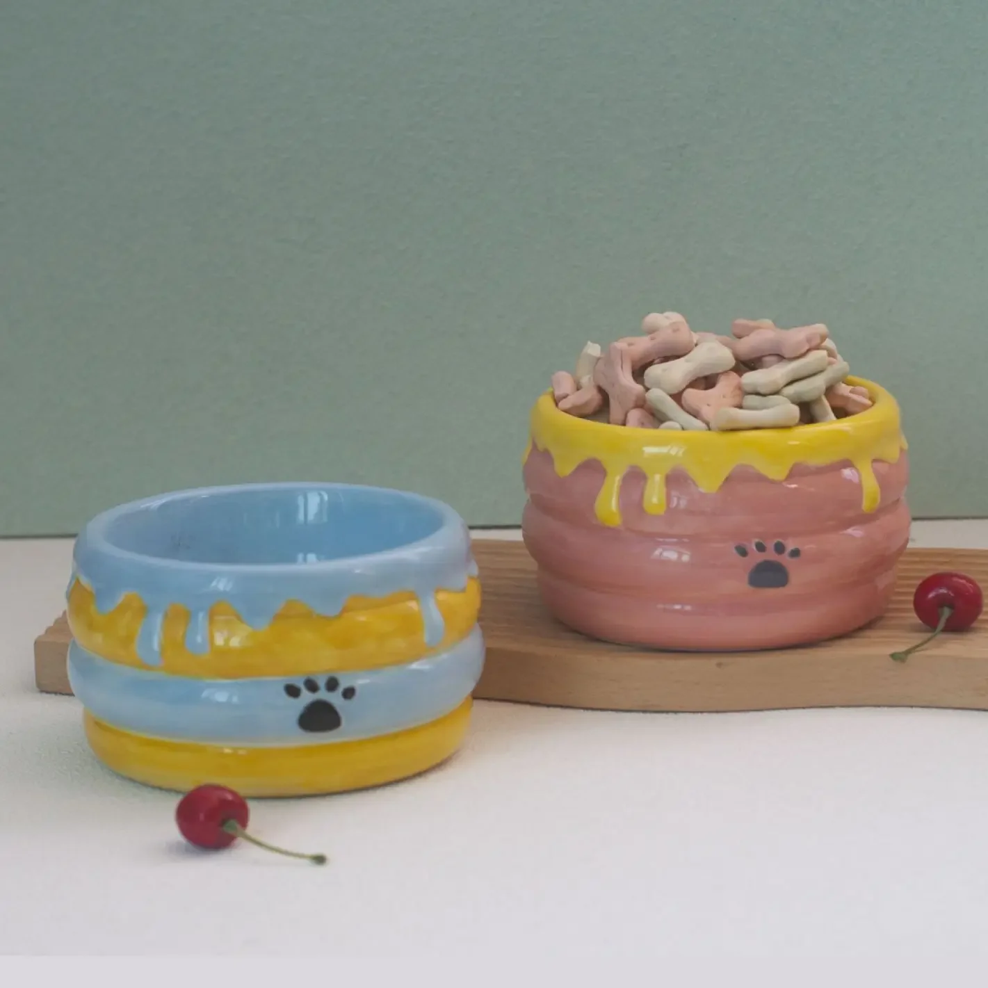 Tall Ceramic Cat Bowl Anti-tipping Cat Food Bowl Neck Protection Drinking Bowl Cute Pet Food Bowl Dog Food Bowl  Pet Supplies