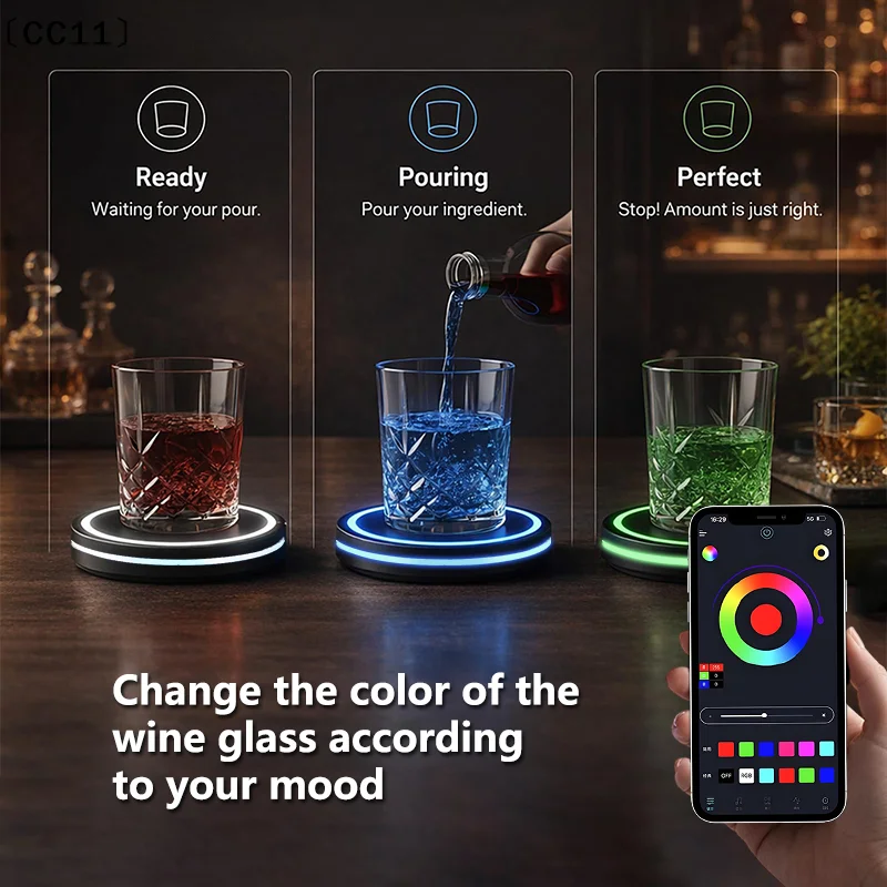 Smart Coaster Cocktail Maker Machine With LED Lights & Waterproof Design – Interactive Color-Changing Cup Pad For Home Bar〔CC11〕