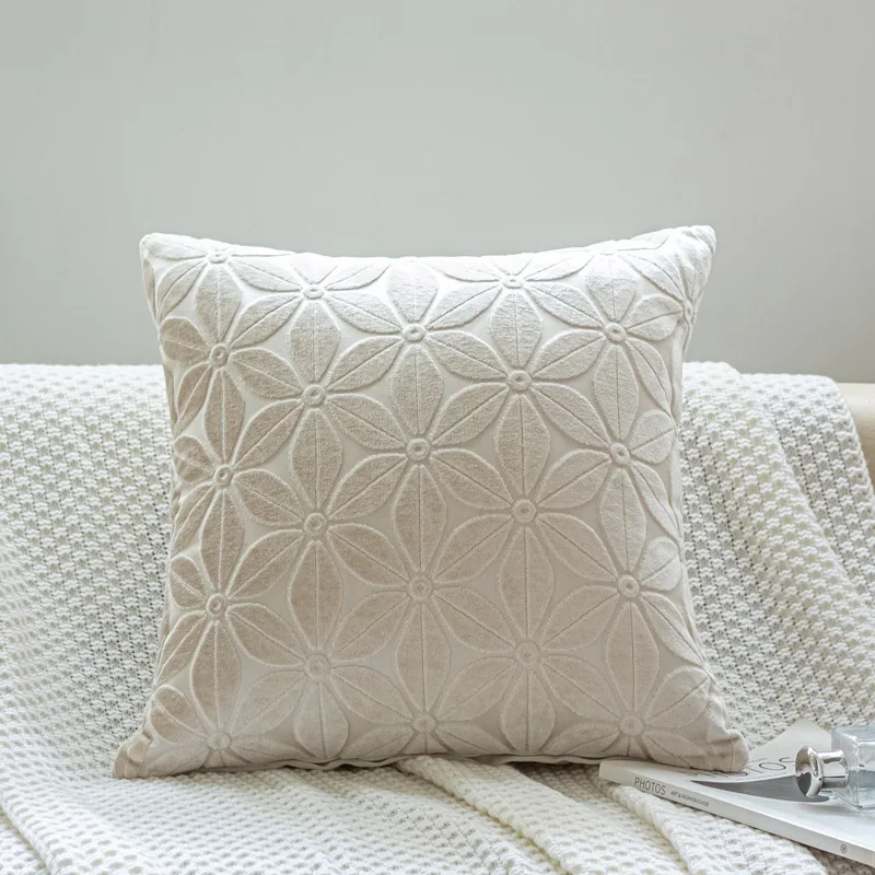 3D Embossed Floral Velvet Throw Pillow Cover Solid Color Flower Textured Cushion Case Vintage Luxury Home Decor Sofa Bedroom