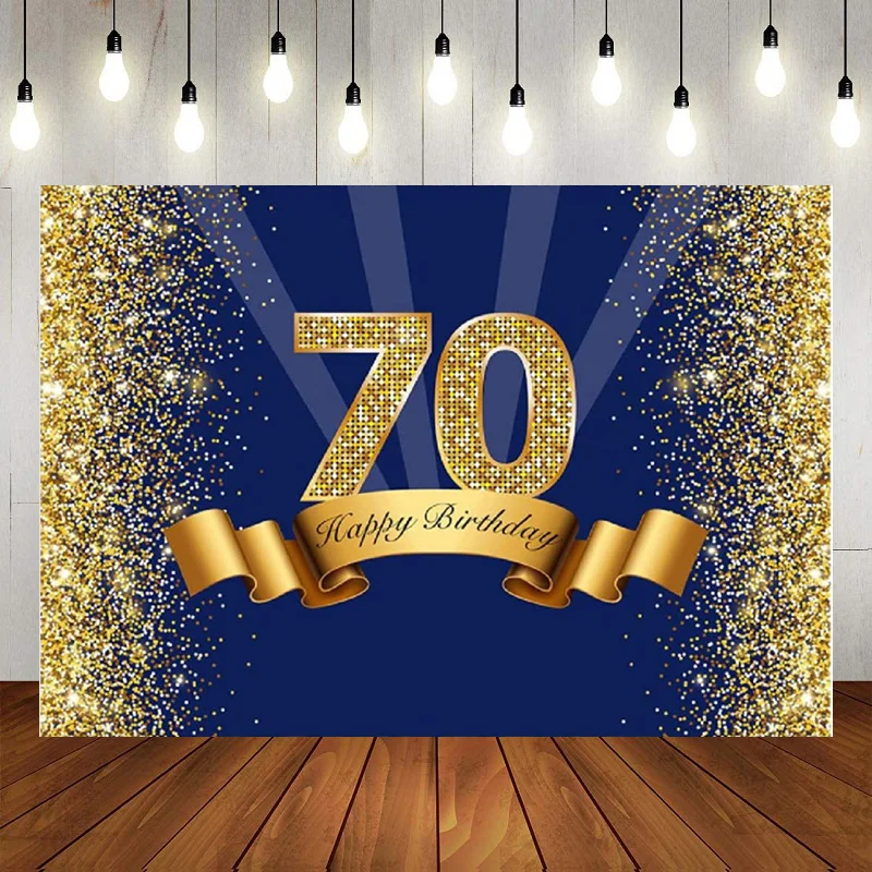 Black Gold Sign Happy 70th Birthday Party Photography Backdrop Decoration Poster Background Banner Poster Party Photo