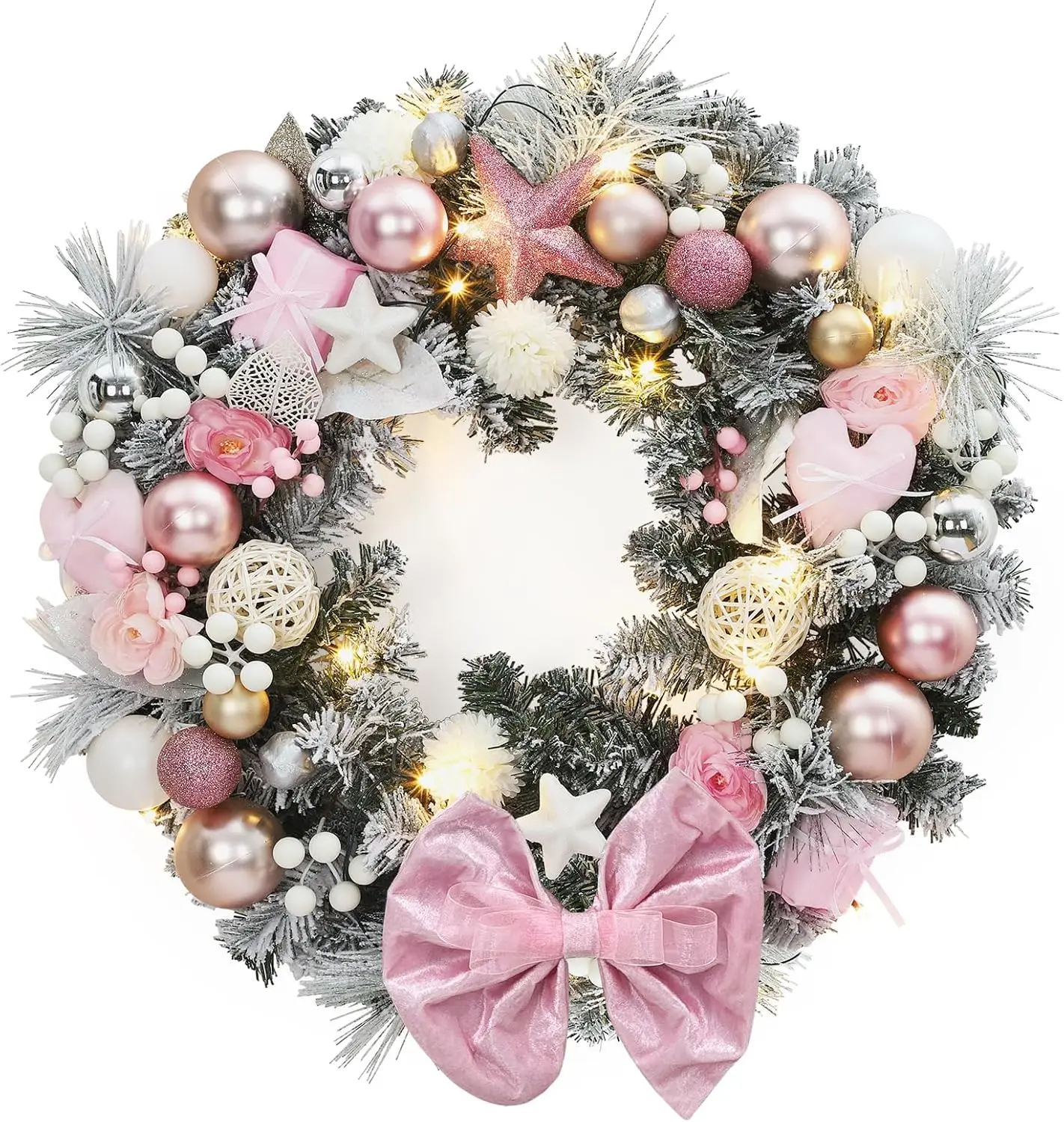 Garvee 24 INCH Christmas Wreath Garland Winter Wreath with Berry and 20 Warm White LED Lights for Door Indoor Outdoor Holiday DIY Home Fireplace Window Decoration view 6