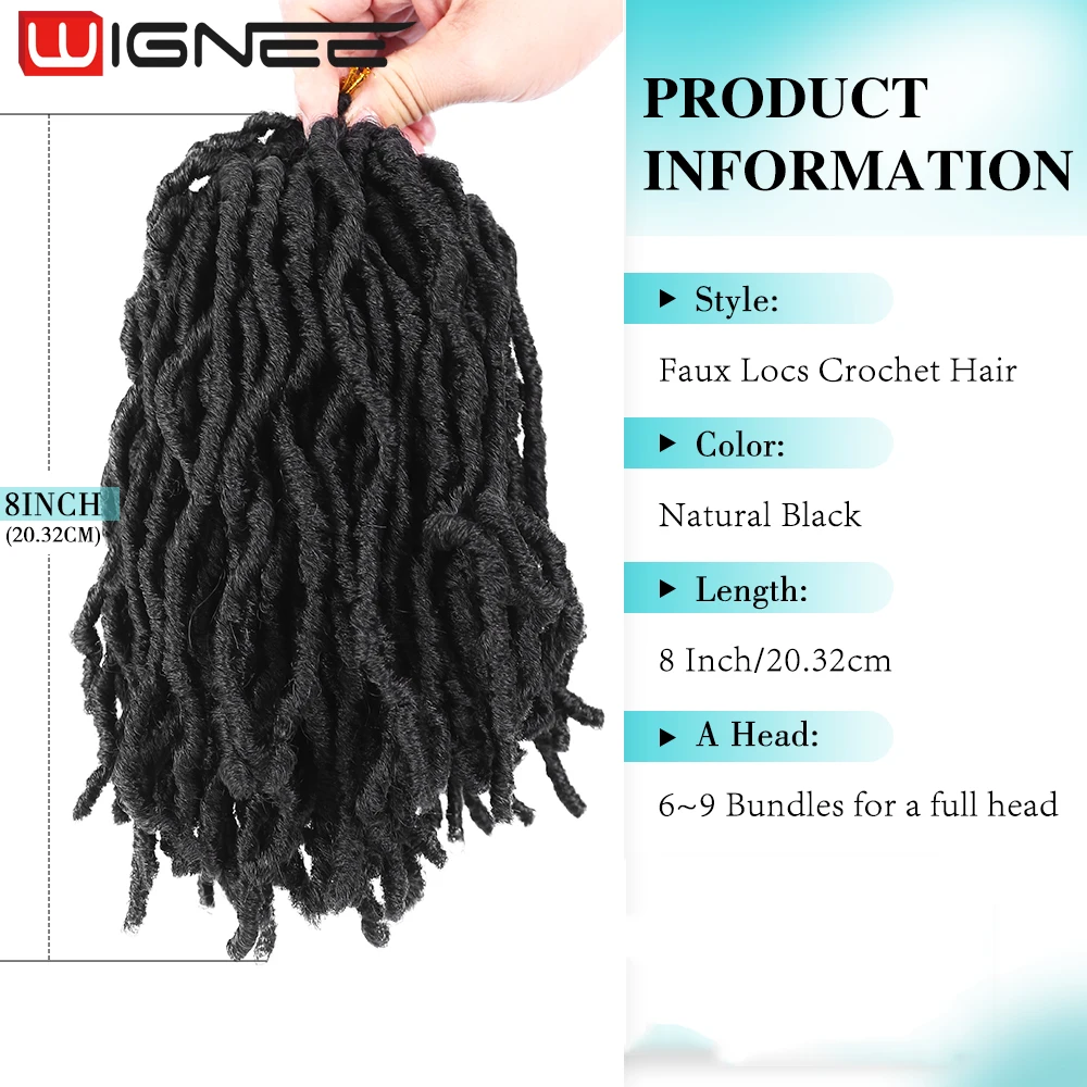 8 Inch Short Crochet Hair Faux Locs Hair Dreadlocks Synthetic Hair Extensions For Women Black Burgundy Heat Resistant Fiber