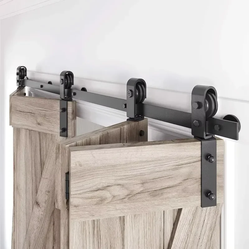 Professional Modern Double Fold Barn Door Hardware Kit Steel Acoustic Sliding Barn Door with Screw Mount