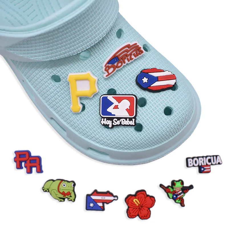 1/33Pcs Lovely Puerto Rico Flag Soft PVC Shoe Charms Boricua Tropical Decor For Slides Sandals Clog DIY Accessories Culture Gift