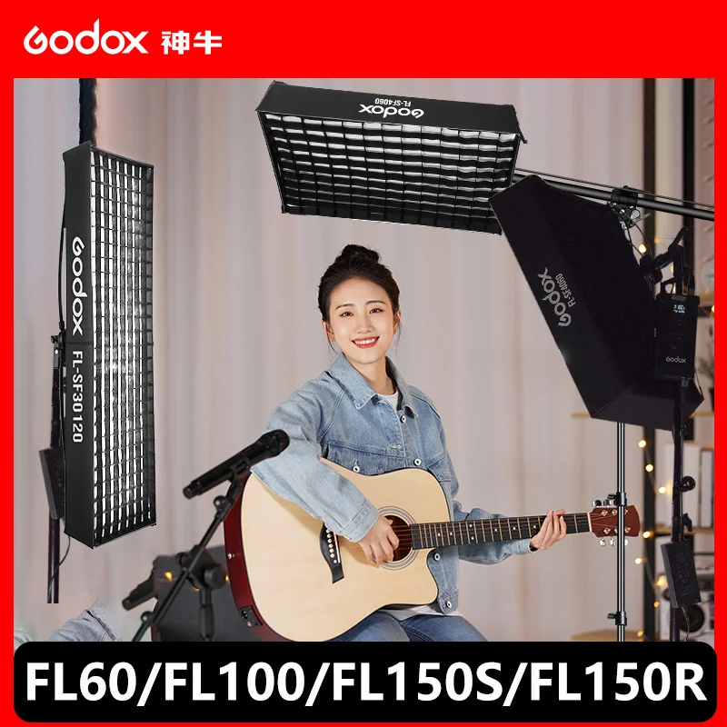 

Гибкий светодиодный видеосвет Godox FL60 FL100 FL150R FL150S, складная тканевая лампа с сотовой решеткой и софтбоксом + пульт дистанционного управления RC-A5