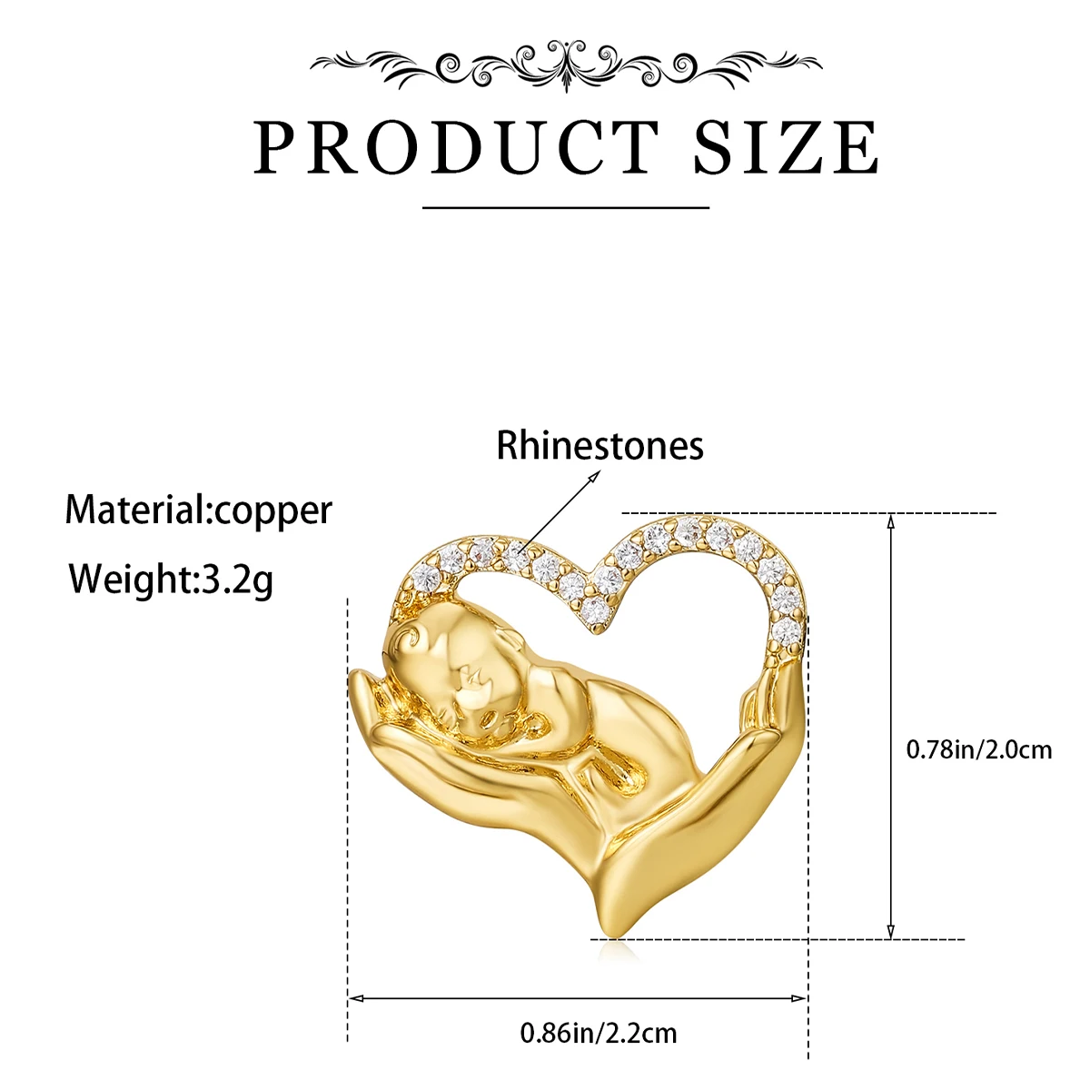 Harong Copper Rhinestone Obstetrics Pins Brooch for Doctor Nurse Medical Newborn Heart Shaped Badge for Lapel Lanyard Bag Coat