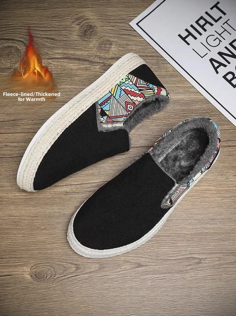 

Men's Slip-On Winter Shoes Fleece Lined Thickened Warm Driving Work Soft Bottom Beijing Style Cloth Shoes Casual Outdoor Leis...