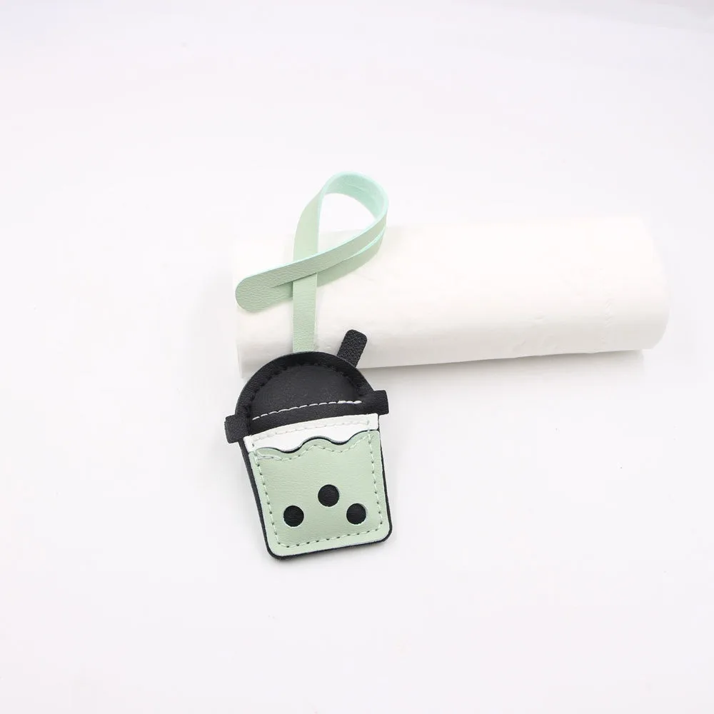 Lovely PU Leather Hanger Pearl Milk Tea Cup Pendant Cartoon Fashion Pu Keychain Car Keyring Creative Bag Pendant Men