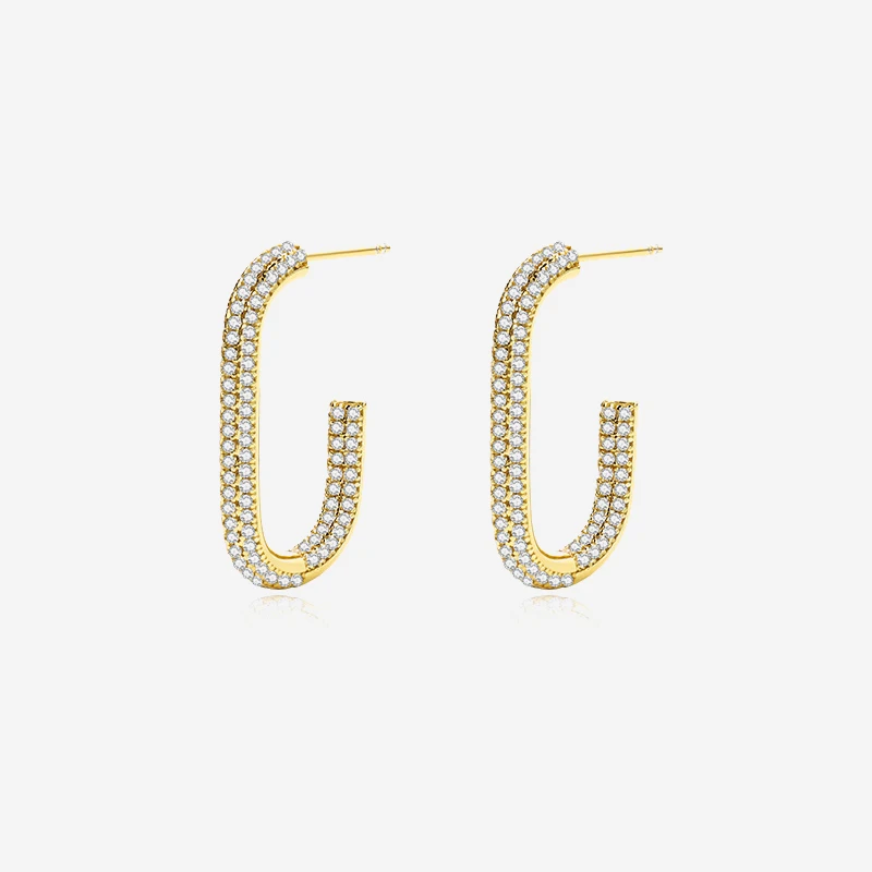 White Zircon C Shape 925 Sterling Silver Funky  Hoop Earrings 18k Gold Plated Women's Jewelry Gift Drop Shipping