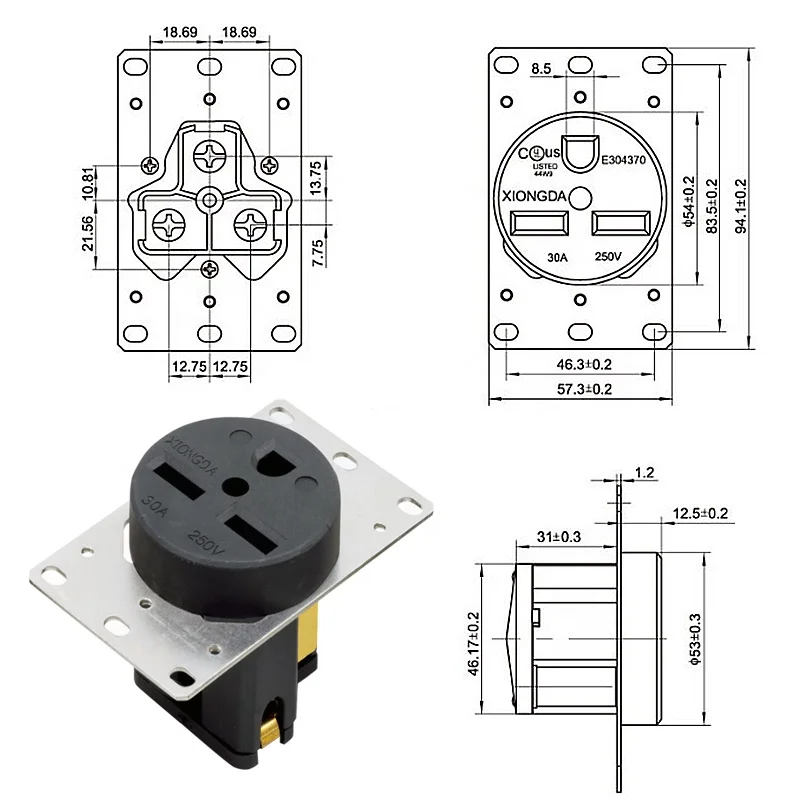 American 250V 30A NEMA 6-30R US Generator Power Outlet Inline Wire Connector Panel Receptacle Anti-off Industrial Power Socket