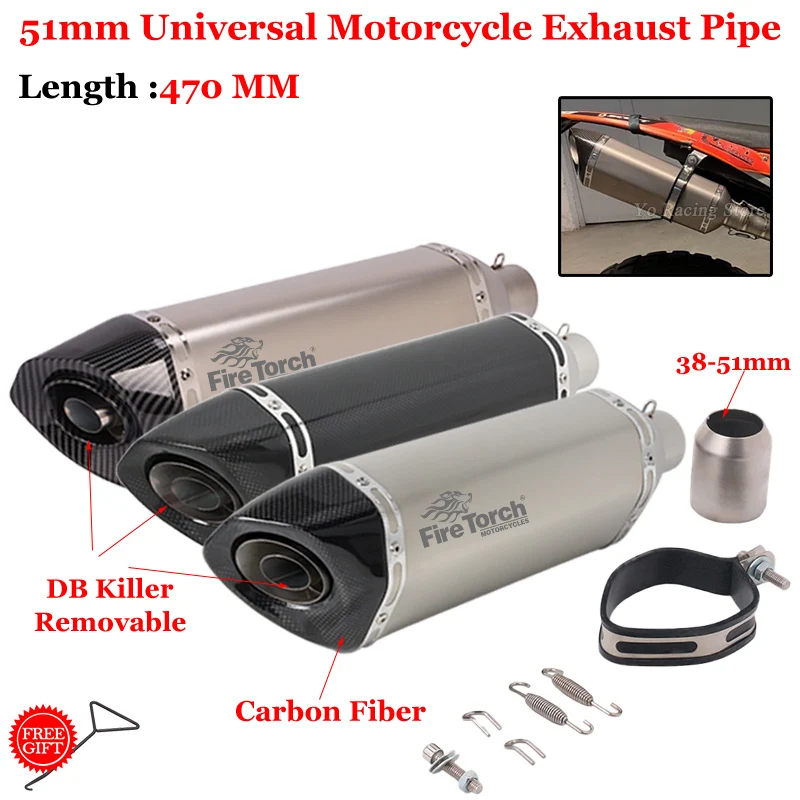 Universal 51mm Motorcycle Carbon Fire Torch Exhaust Pipe Moto Muffled Tube For FZ1 R1 R6 MT-09 CBR500 BK600 Z800 NC700 Z900 FZ8