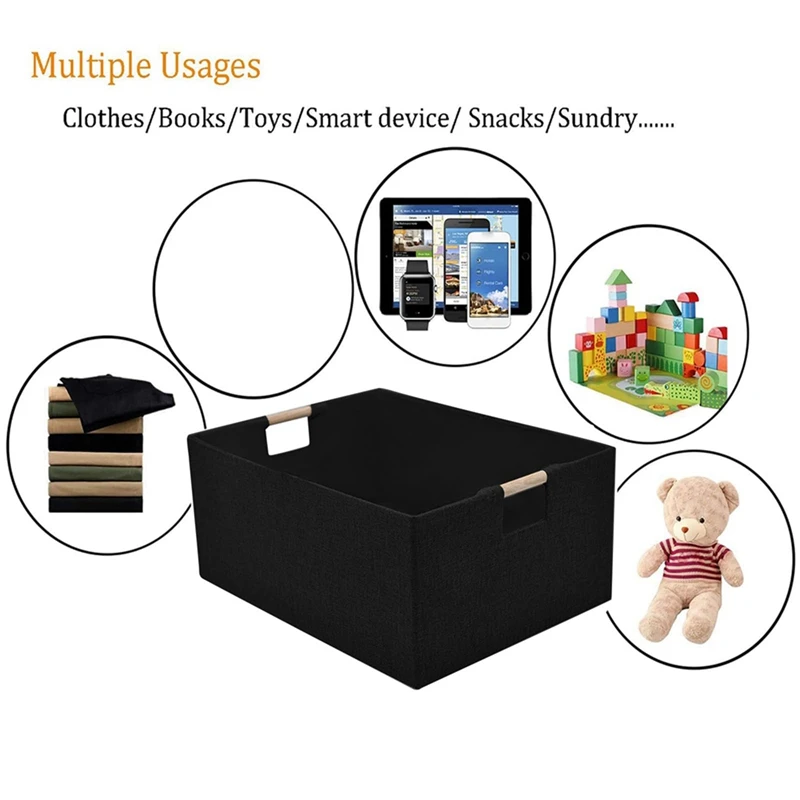 Papelera Rectangular para almacenamiento, cestas duraderas, cesta plegable decorativa con asas de transporte de madera