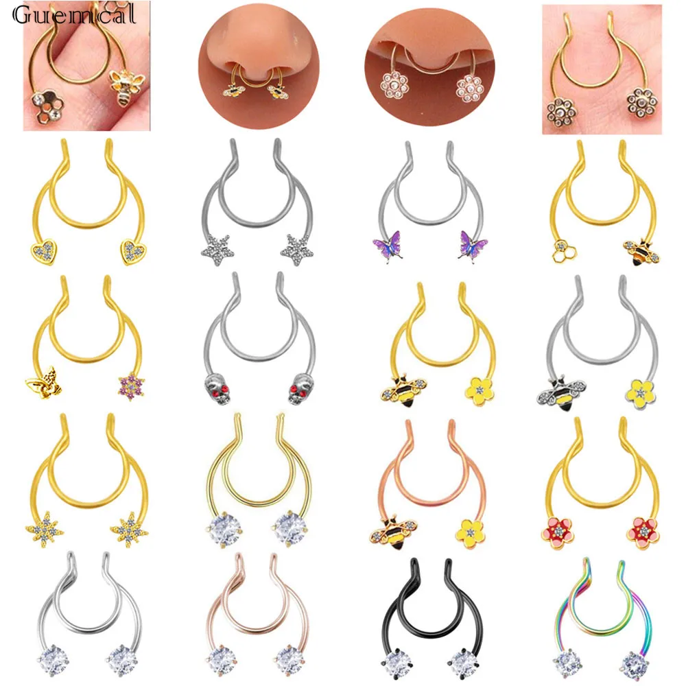 

Guemcal 1 Pcs Septum Ring Faux Septum Piercing Nose Rings Stainless Steel Non Piercing Horseshoe Septum Jewelry New