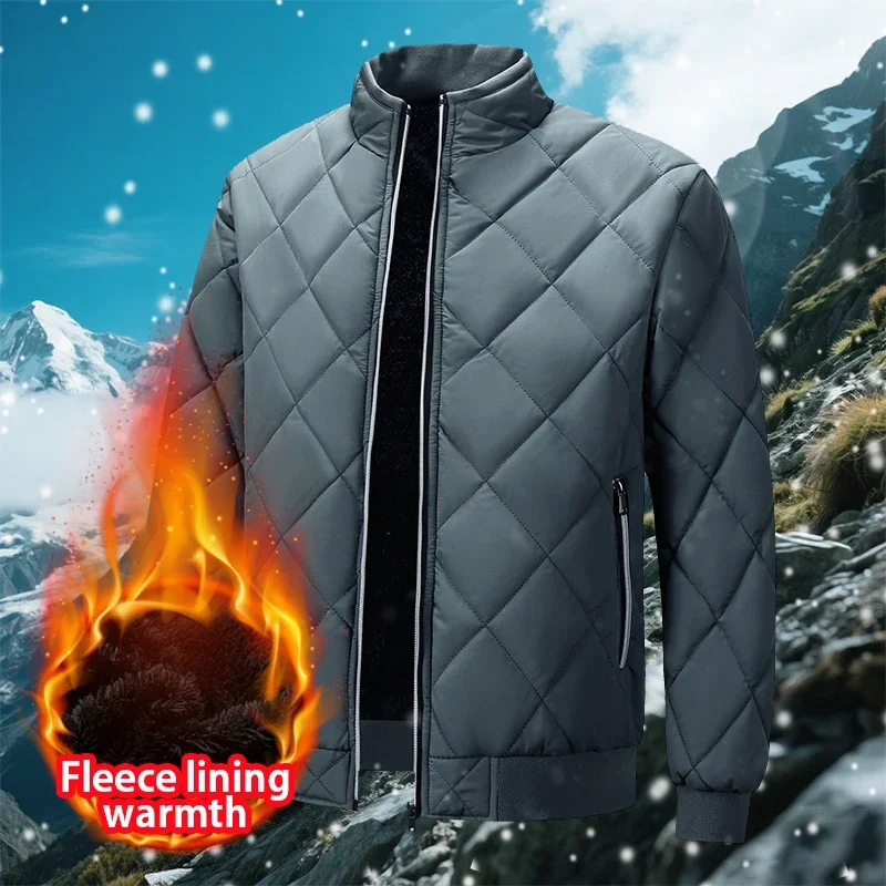 Winter Bomber Jackets Men Diamond Pattern Fleece Lined Casual Jacket Men Fashion Clothing 5XL 6XL Large Size Men Clothing Coats