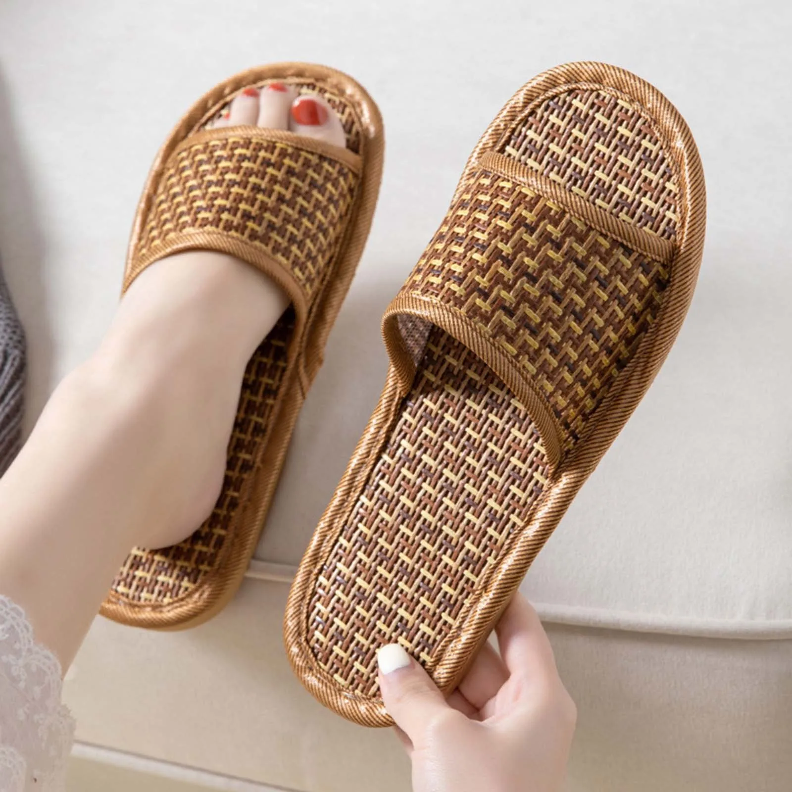 

Summer Linen Woven Cotton Slippers Women's Home Indoor Non-slip Wear-resistant Floor Soft Bottom Men's Home Slippers