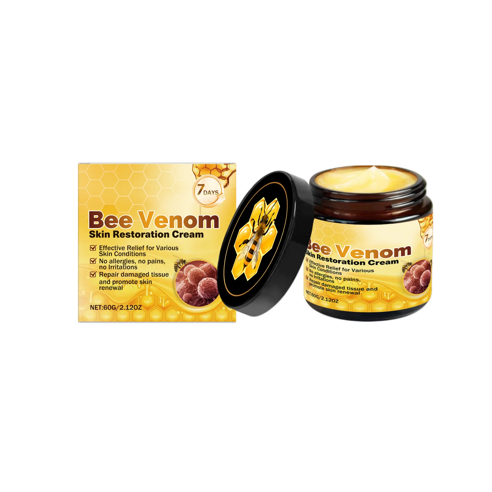 Bee Venom Skin Restoration Cream Skin Blemish Remover Reduce Redness Sensitive Skin Barrier Repair Skin Renewal Moisturizer 60g