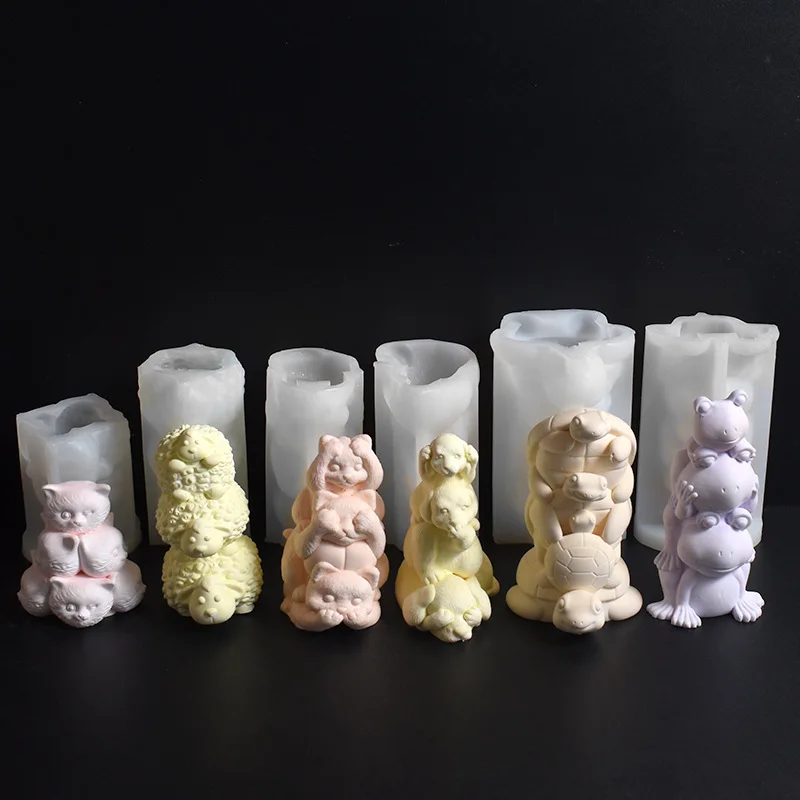 قوالب شموع جديدة قابلة للتكديس ثلاثة في واحد للأغنام والسلحفاة يمكنك صنعها بنفسك لا تبدو لا تتحدث ولا تستمع قالب الجرو والقطط 3 في واحد