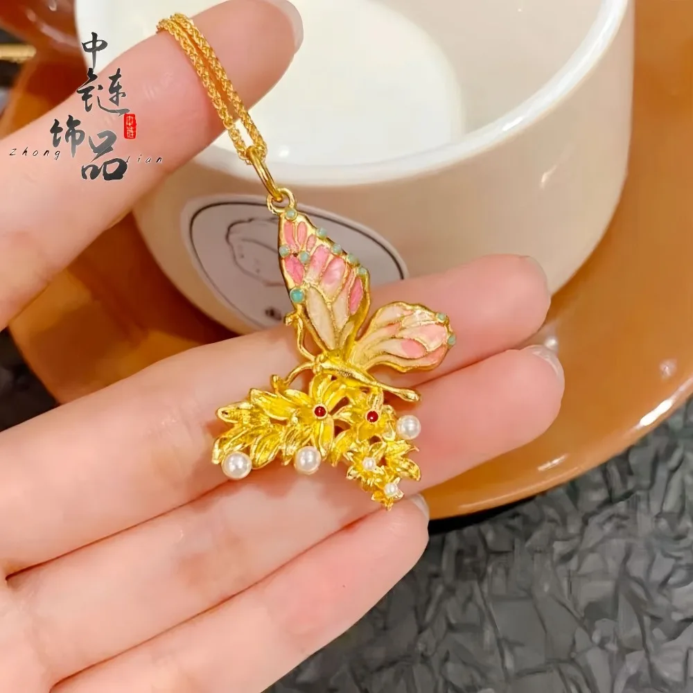 Enamel color floating light jump gold butterfly pendant Chinese tide wind all build butterfly 9999gold