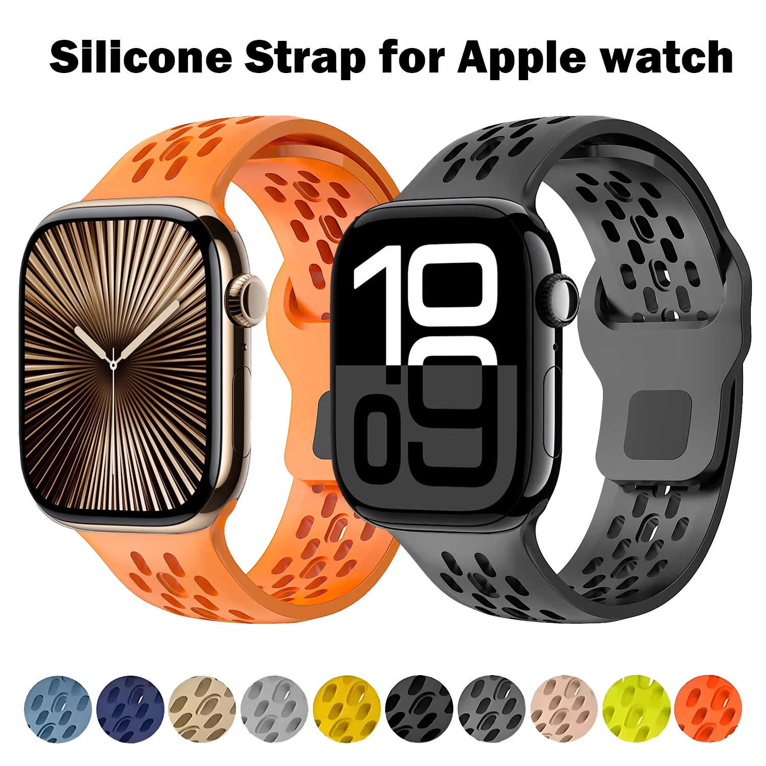 Atmungsaktives Sport-Silikonarmband für Apple Watch 12 11 10 9 8 7, 49mm 46mm 45mm 44mm 42mm 41mm 40mm Ultra