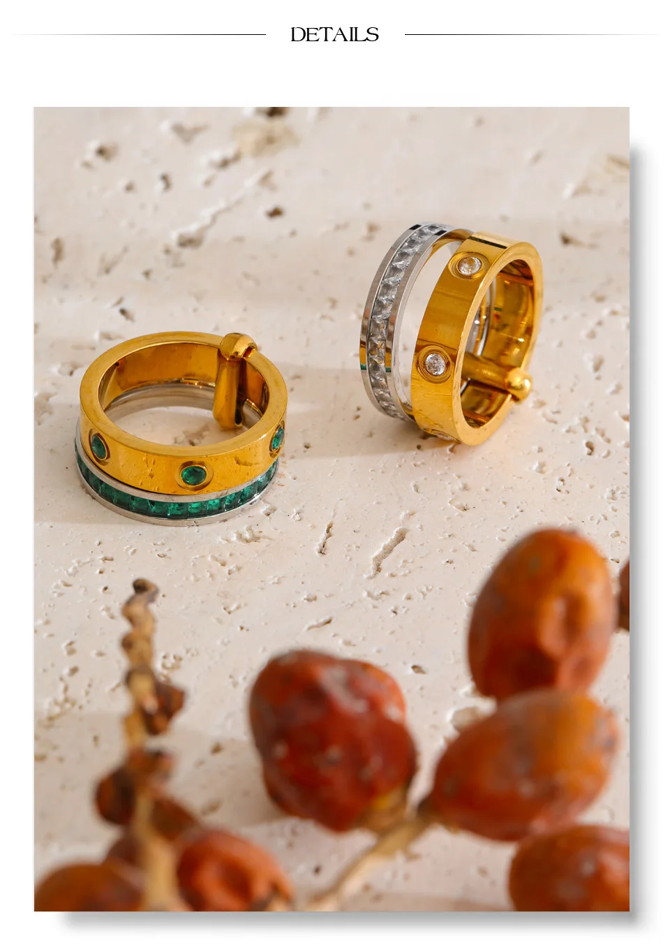 Yhpup Größe 678 Edelstahl-Zirkonia-Ring mit rundem Doppelschicht-Overlay-Guss, modischer Sommer-Alltags-Charm-Schmuck – Detail 9