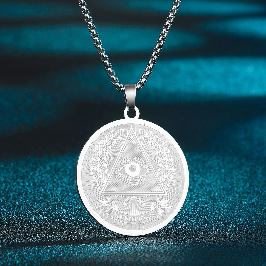 CHENGXUN Illuminati Pendant Necklace for Men Women All Seeing Eye Of Providence Medallion Charm Neck Chain Amulet Jewelry Collar