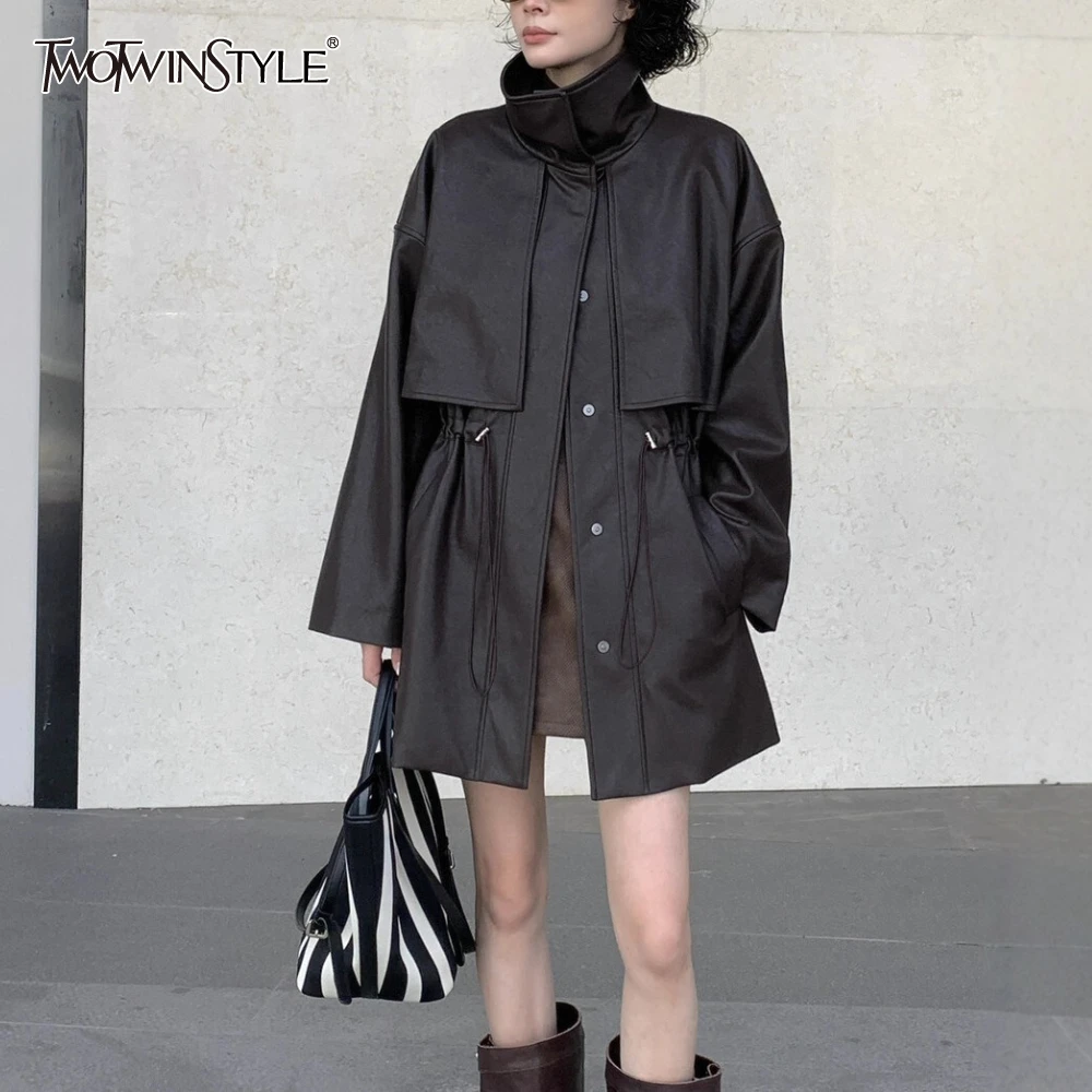 

TWOTWINSTYLE Solid Spliced Drawstring Jacket Female Turtleneck Long Sleeve Korean Streetwear Women's Jackets Autumn Fashion New