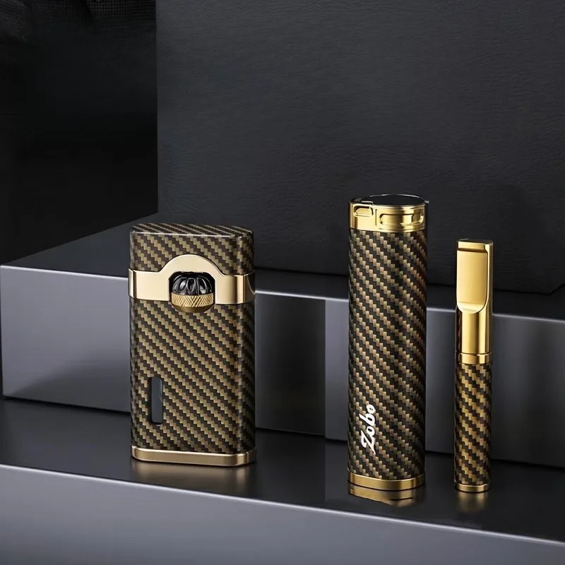Cigarette Butt Set Windproof Butane Gas Lighter Men's Cigar Igniter Coarse Medium Fine Three Purpose Filter High End Smoking Set