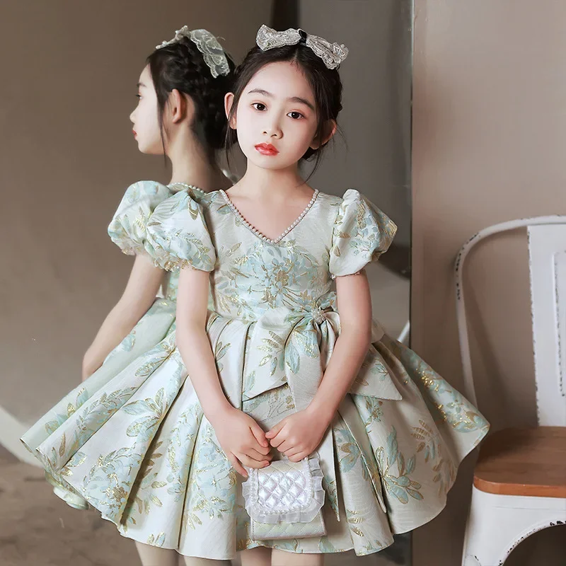 Girl Spanish Royal Embroidery Dress Children Birthday Baptism Dresses Kids Elegant Floral Frocks Girls Boutique Party Vestidos