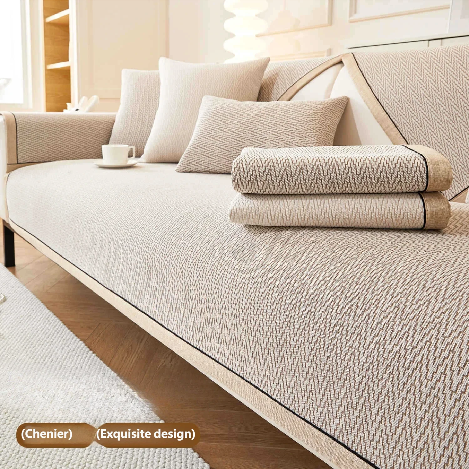 Herringbone Linen Sofa Cushion Cover Non-slip Washable Protector