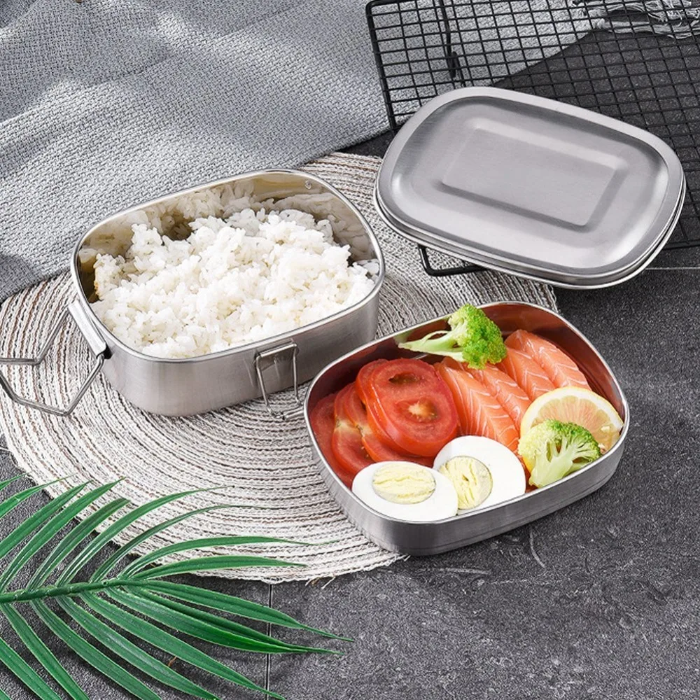 Practical 304 Stainless Steel Double Layer Lunch Box 2 Compartments 1300ml Food Storage Container Divided Lunch Box For Picnics