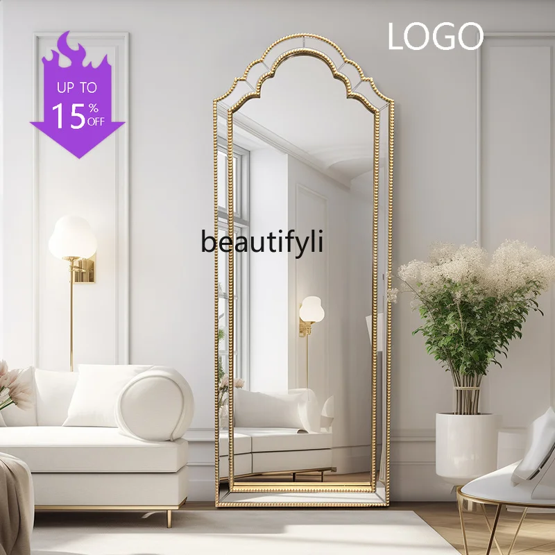 

Light Luxury Living Room Floor Mirror Wooden Frame Cloakroom Fitting Mirror Full-length Mirror Decoration